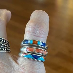 Carolyn Pollack set of 3 inlay rings - turquoise, lapis, coral